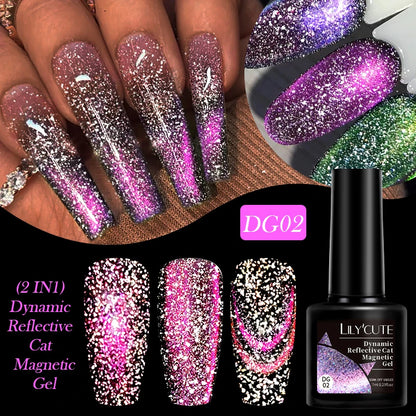 LILYCUTE 7ml Reflective Cat Magnetic Gel Nail Polish Dynamic Double Light Magnet Gel Polish Semi Permanent UV Gel For Nail Art