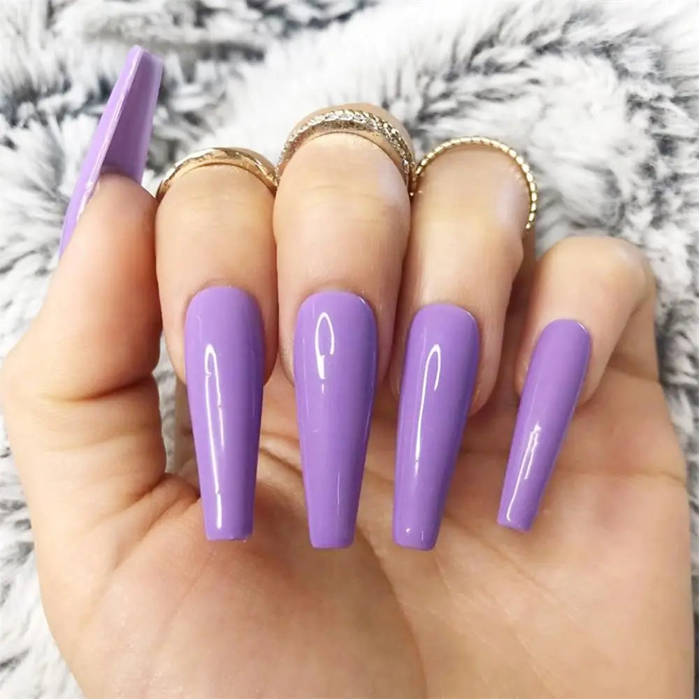 Nail Extension: Coffin Ballerina False Nails Set - 24Pcs Full Cover Tips