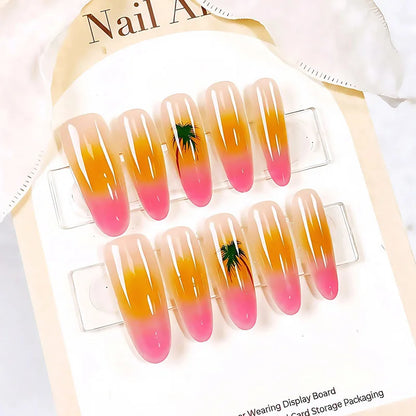 Chinese Poetry Design False Nails - 10Pcs Bamboo Acrylic Set