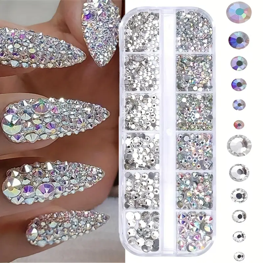 3D Nail Rhinestones Kit: AB & Clear Crystal Gems