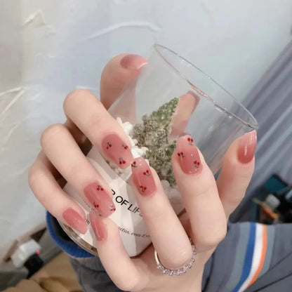 24pcs French Lemon Full Cover Artificial Fake Nails Art Seamless Removable Coffin False Nails With Glue Girls Press On Nail Tips