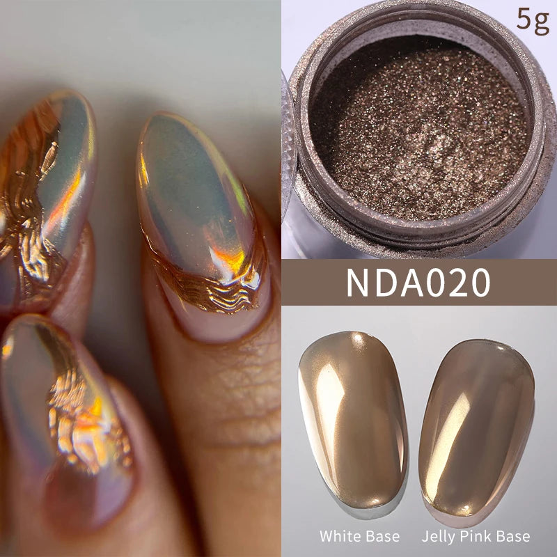 Dip Powder Nails: Bright White Pearl Nail Powder - Mirror Aurora Effect