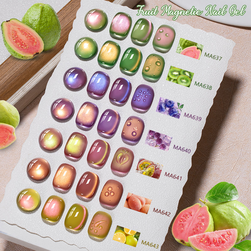 MEET ACROSS Guava & Grape Color Cat Magnetic Gel Green Glass Bead Cat Eye Gel Soak Off UV Gel Nail Art Varnish Salon Home DIY