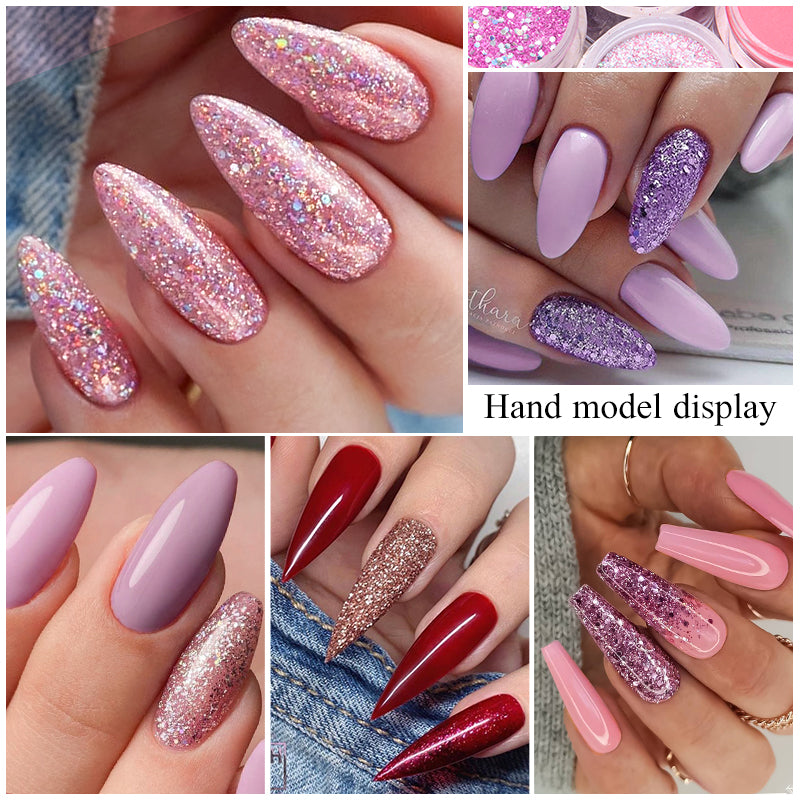 Glitter Nail Dipping Powder - Pink, No Lamp, 5/10g