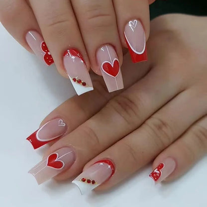Press-On Nails: French Pink Short Square with Rhinestones